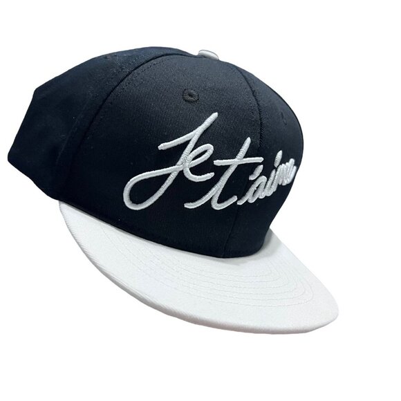 NEW Whistle & Flute Kids Black Embroidered Je T'aime Flat Brim Cap Hat - Picture 3 of 6